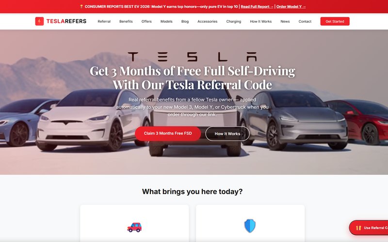 Screenshot of the TeslaRefers.com homepage