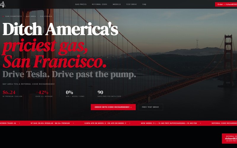 Screenshot of the teslasf.ca homepage